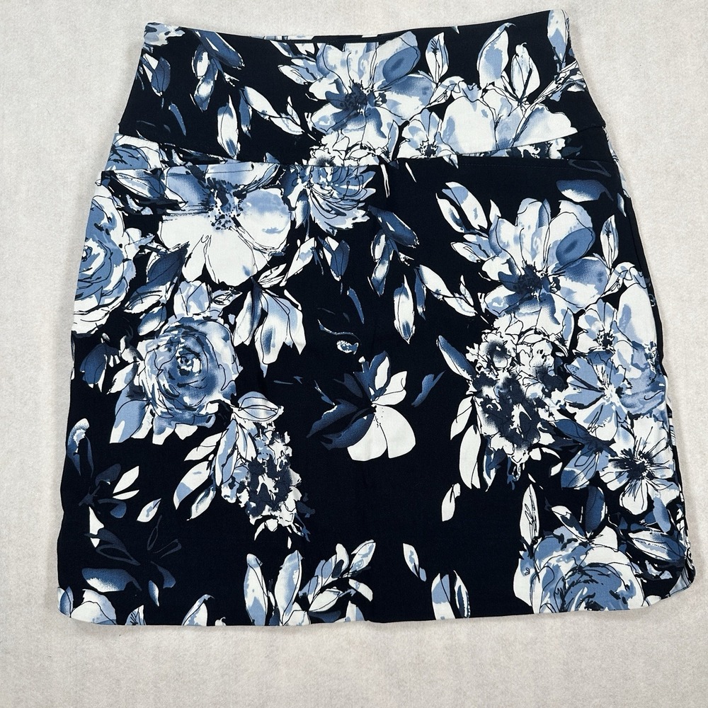 S.C. & Co Tummy Control Skort Skirt Navy Blue White Floral Stretch Pocket XS